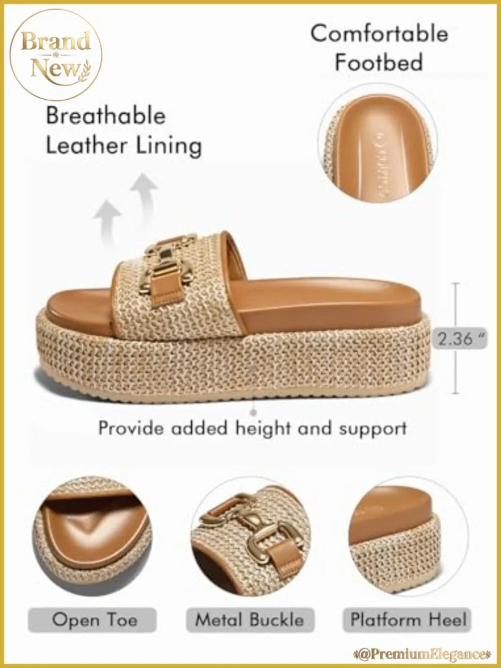 Raffia Platform Espadrille Sandals Slip On Open Toe Chain Beach Slide